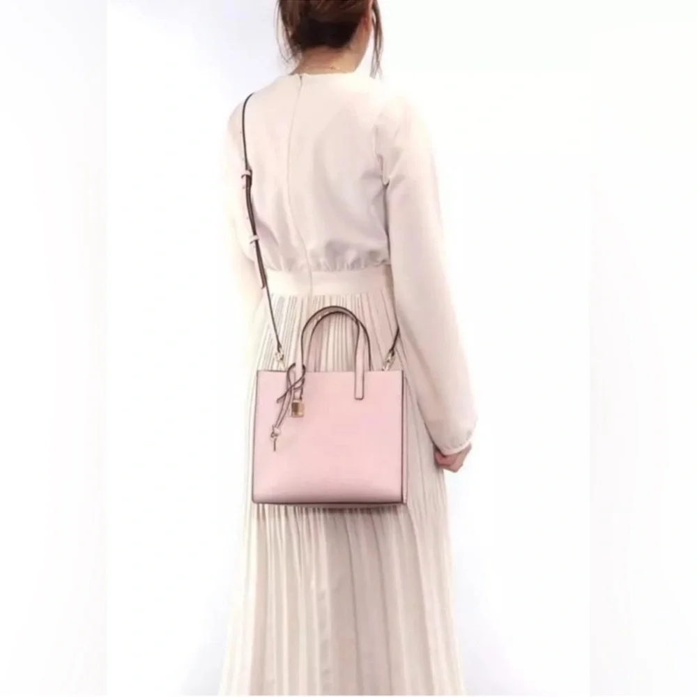 New! MARC JACOBS Mini Grind Leather Tote Crossbody Bag in Peach Whip Pink - Picture 5 of 12
